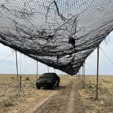 Антидронова сітка (6×65 м) вічко 50 мм, нитка 1,8 мм, чорна міцна сітка для захисту техніки та позицій
