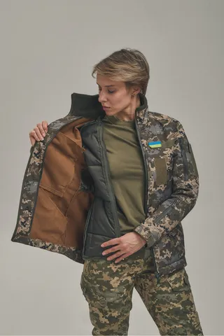 Зимова утеплена жіноча FS куртка-трансформер Soft Shell 2в1, піксель — фото 10