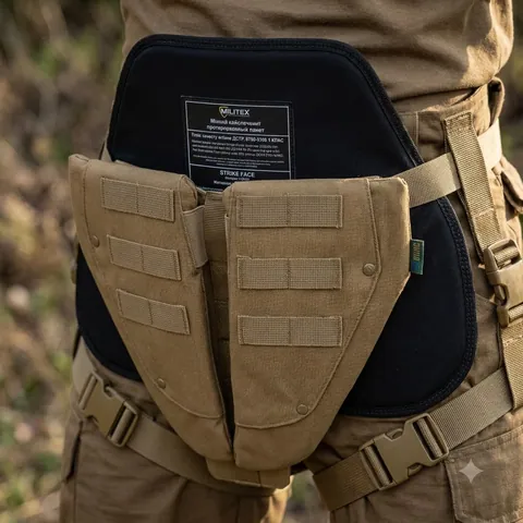 Захист паху (напашник) потрійний Kiborg з балістичним пакетом 1 клас захисту Militex Coyote — фото 3