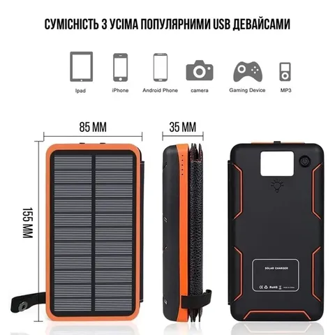 Повербанк з 4 сонячними панелями iPower S25 10000мАч — фото 6