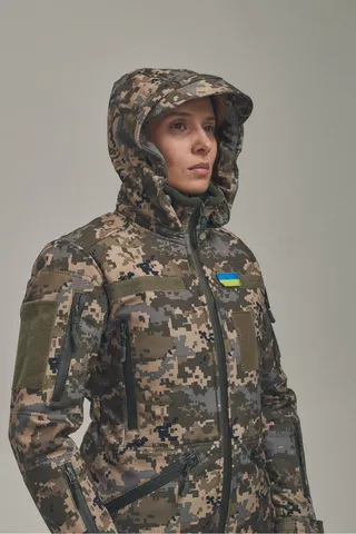 Зимова утеплена жіноча FS куртка-трансформер Soft Shell 2в1, піксель — фото 9