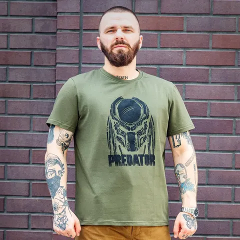 Футболка з принтом Predator кулір шовкографія хакі — фото 2
