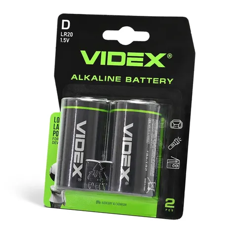 Лужна батарейка Videx LR20/D 2шт BLISTER CARD — фото 3