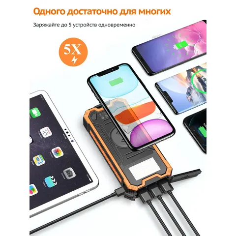 Зарядний пристрій на сонячних батареях iBattery YD-888KW 30000mAh з ліхтариком та бездротовою зарядкою — фото 9