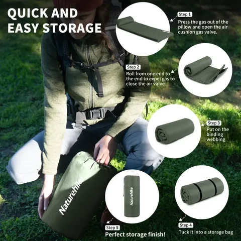 Килимок самонадувний одномісний з подушкою Naturehike CNK2450WS020, 100 мм, темно-зелений — фото 7