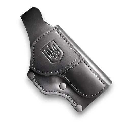 Шкіряна кобура поясна під HK VP9 | чорна з гербом України — фото 4