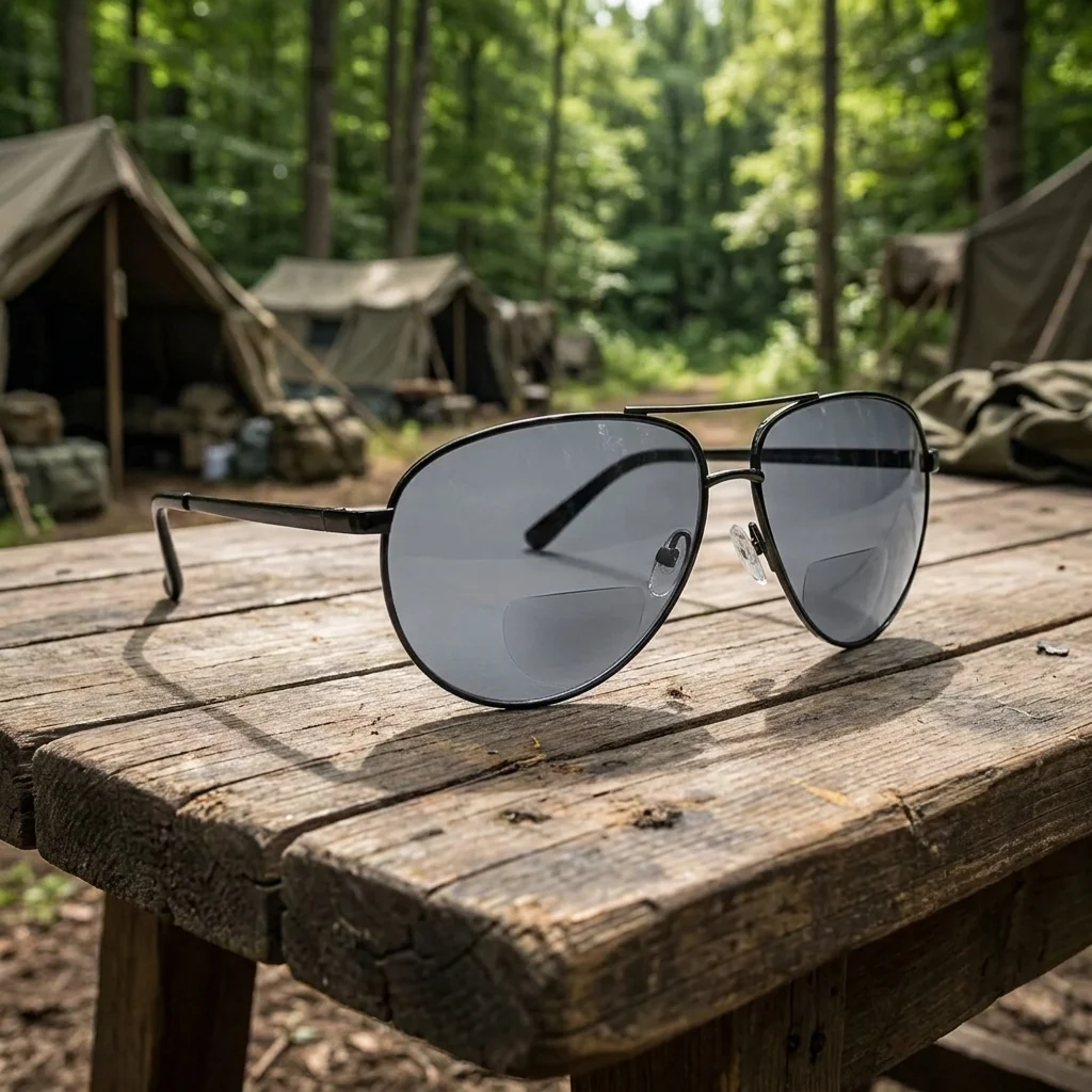 Окуляри біфокальні (захисні) Global Vision Aviator Bifocal (+3.0) (gray), чорні біфокальні лінзи в металевій оправі, Чорний
