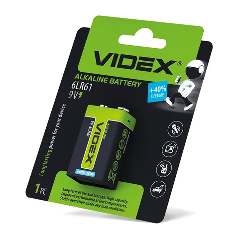 Лужна батарейка Videx 6LR61/9V (Крона) 1шт BLISTER — фото 2