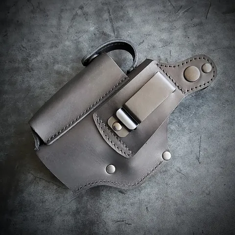 Шкіряна кобура поясна під Glock 19 | чорна з гербом України — фото 2