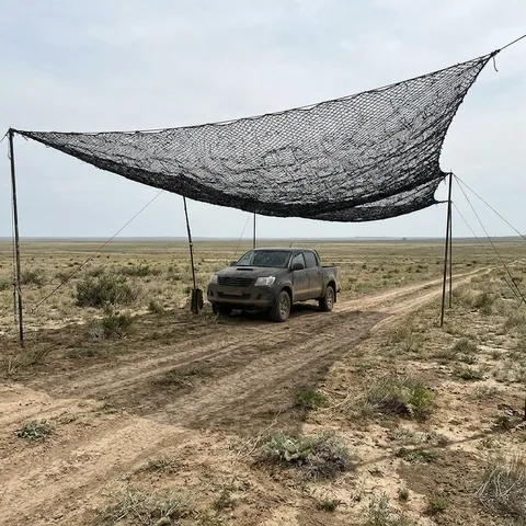 Антидронова сітка (11×6 м) вічко 100 мм, нитка 1,8 мм, чорна міцна сітка для захисту техніки та позицій