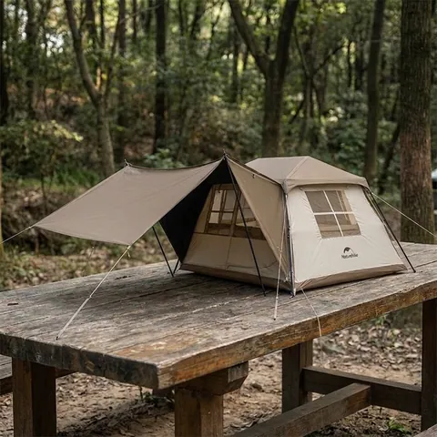 Намет з навісом Naturehike Village CNK2300ZP022, коричневий великий