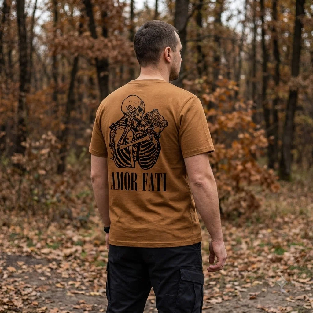 Футболка з принтом Amor Fati кулір шовкографія койот