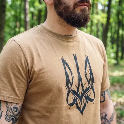 Футболка з принтом Тризуб кулір шовкографія койот XXL — фото 3
