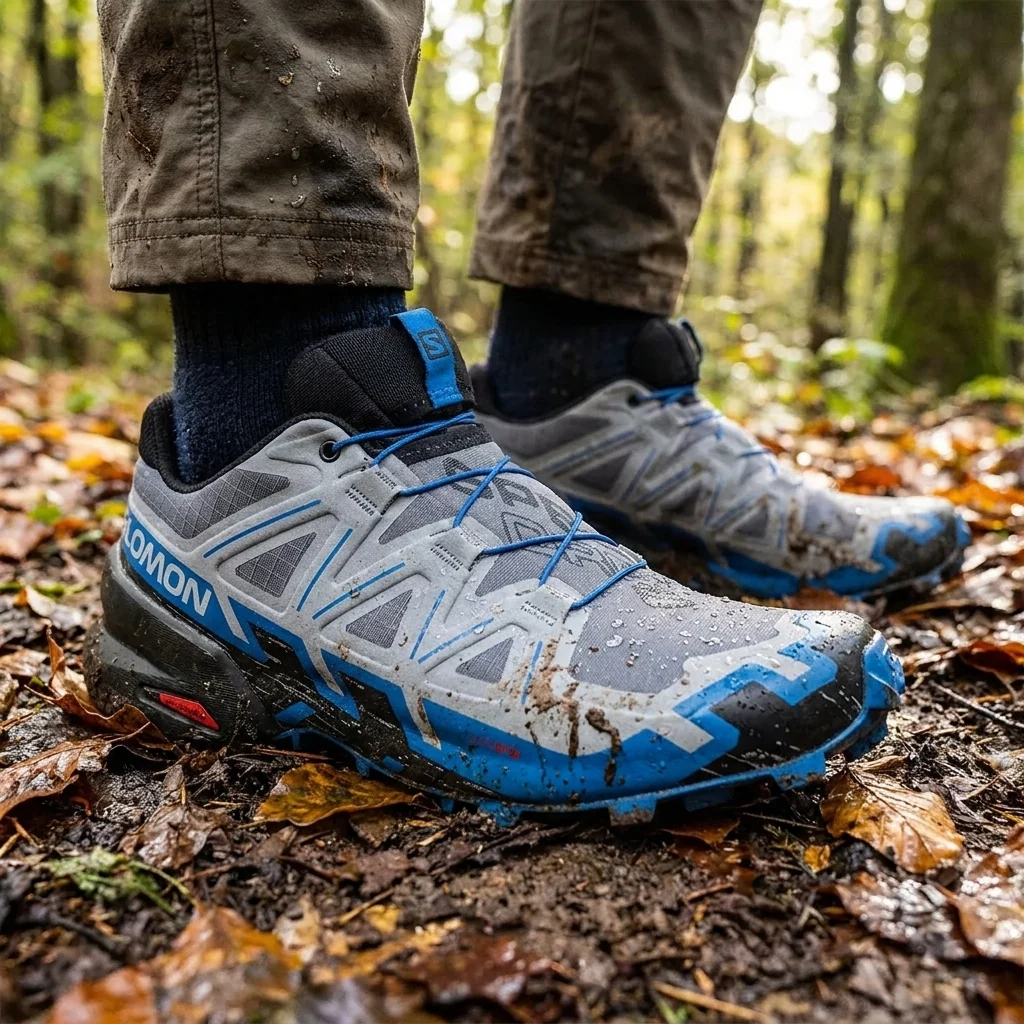 Чоловічі трейлові кросівки Salomon Speedcross 6 для бігу та бездоріжжя, сірі з чорним та блакитним