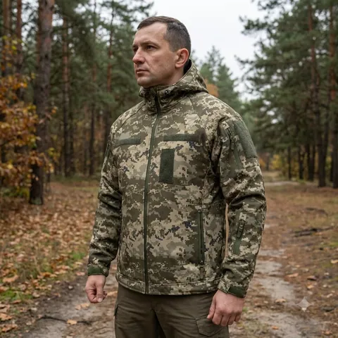 Куртка Windproof Softshell вітрозахисна (піксель), водостійка, фліс 320 г/м²
