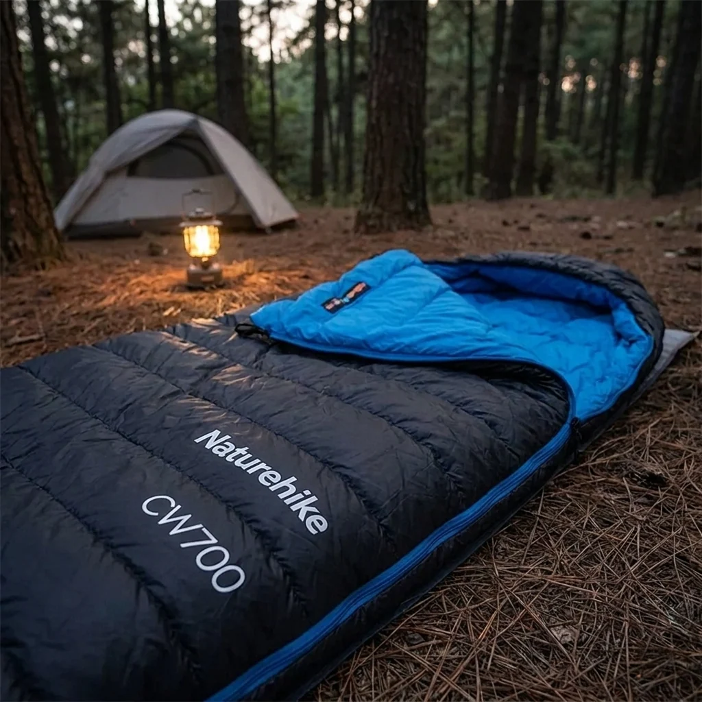 Спальник з натуральним пухом Naturehike CW700 CNK2450WS048, p-р L, чорно-блакитний