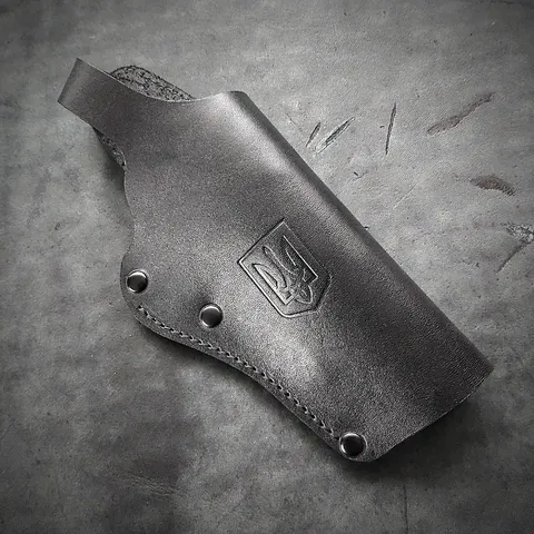 Шкіряна кобура поясна під Colt | чорна з гербом України — фото 3