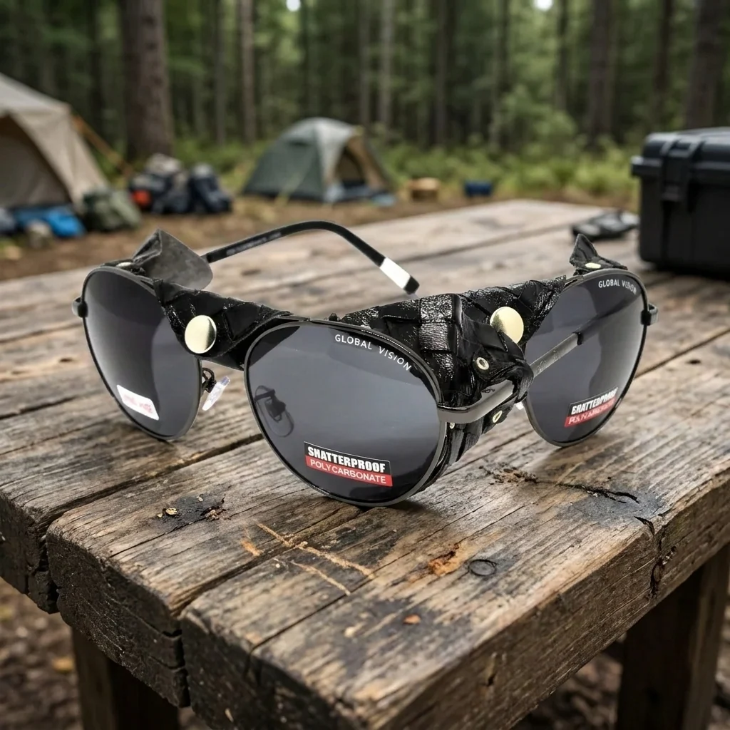 Окуляри захисні Global Vision Aviator-5 GunMetal (gray), сірі в темній оправі зі з'ємним ущільнювачем із синтетичної "шкіри", Чорний
