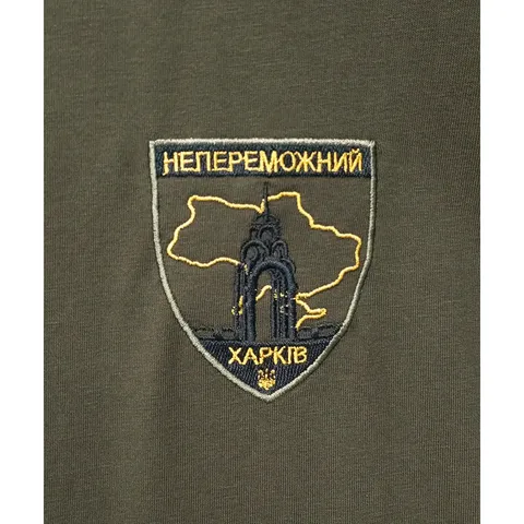 Футболка з вишивкою Непереможний Харків кулір хакі 3XL — фото 5