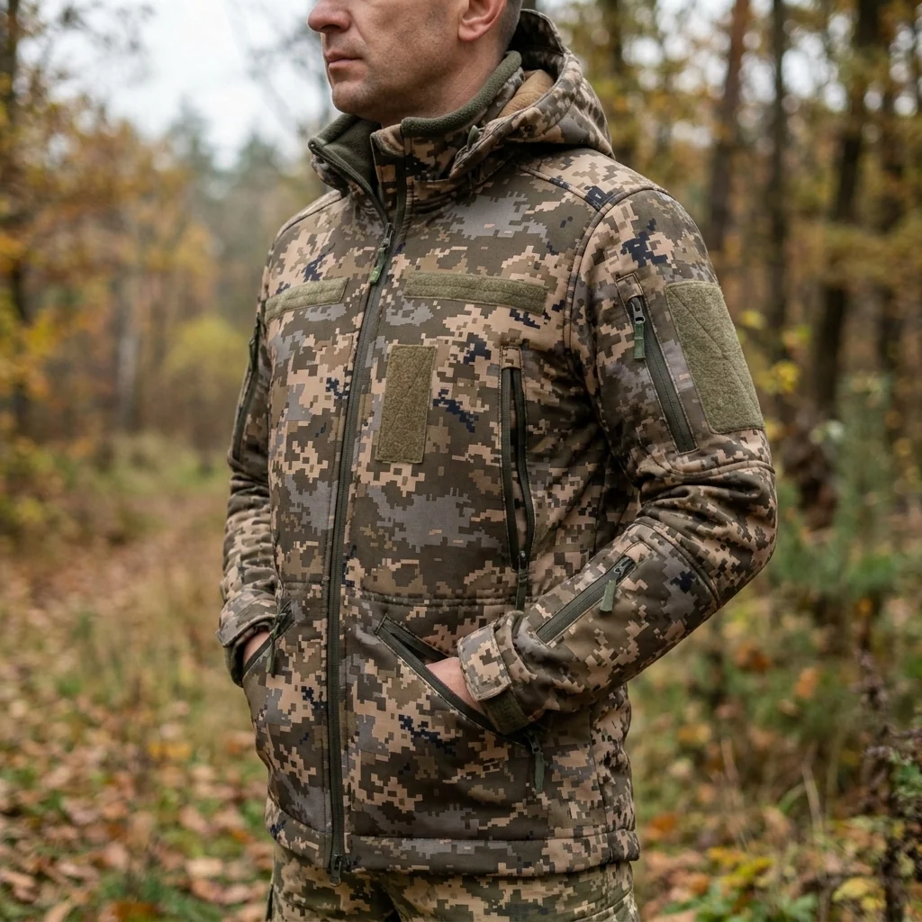 Зимова утеплена жіноча FS куртка-трансформер Soft Shell 2в1, піксель