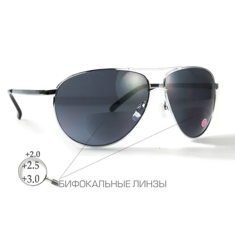 Окуляри біфокальні (захисні) Global Vision Aviator Bifocal (+2.0) (gray), чорні біфокальні лінзи в металевій оправі, Чорний — фото 2
