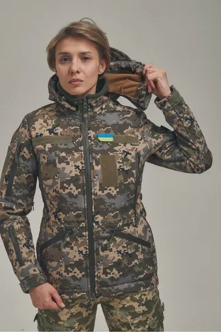 Зимова утеплена жіноча FS куртка-трансформер Soft Shell 2в1, піксель — фото 5
