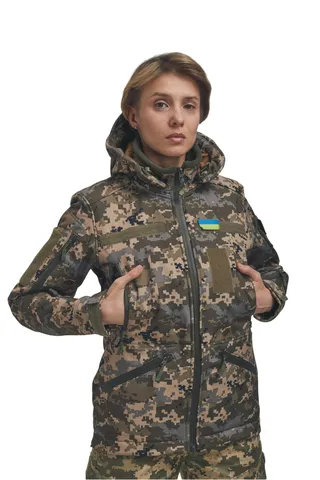 Зимова утеплена жіноча FS куртка-трансформер Soft Shell 2в1, піксель — фото 2