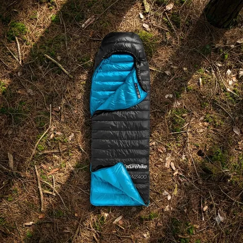 Спальник з натуральним пухом Naturehike CW400 NH18C400-D, p-р L, чорно-блакитний — фото 3