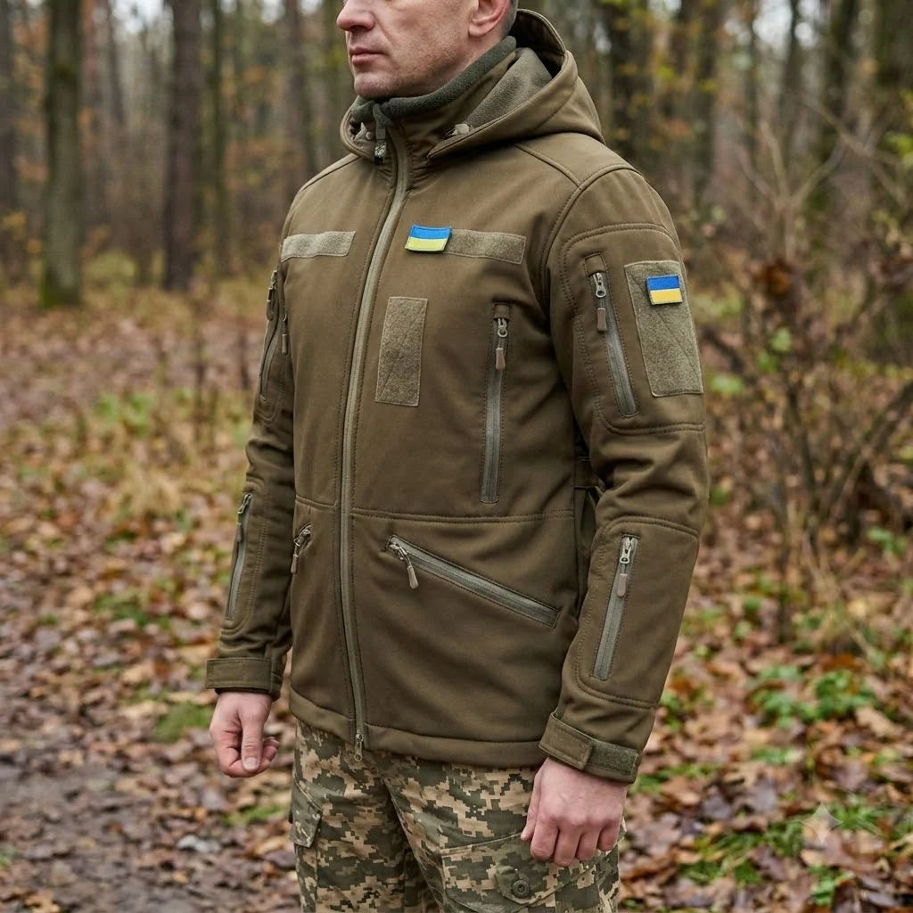 Зимова утеплена жіноча FS куртка-трансформер Soft Shell 2в1, хакі