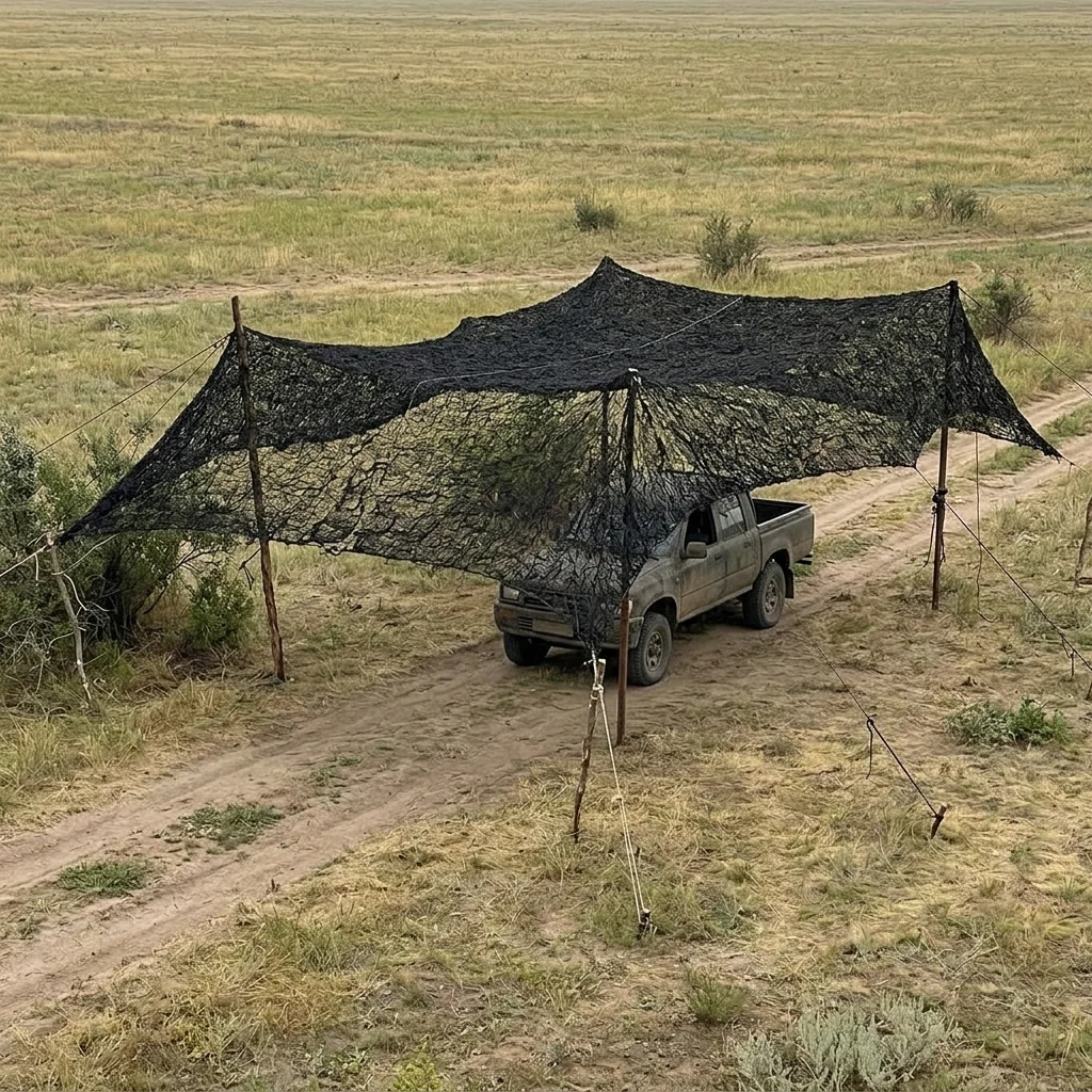 Антидронова сітка (12×6 м) вічко 70 мм, нитка 1,8 мм, чорна міцна сітка для захисту техніки та позицій