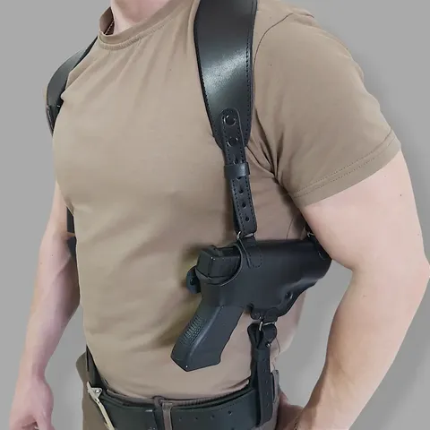 Шкіряна оперативна кобура під Glock 19 | із двома магазинами| чорна — фото 5