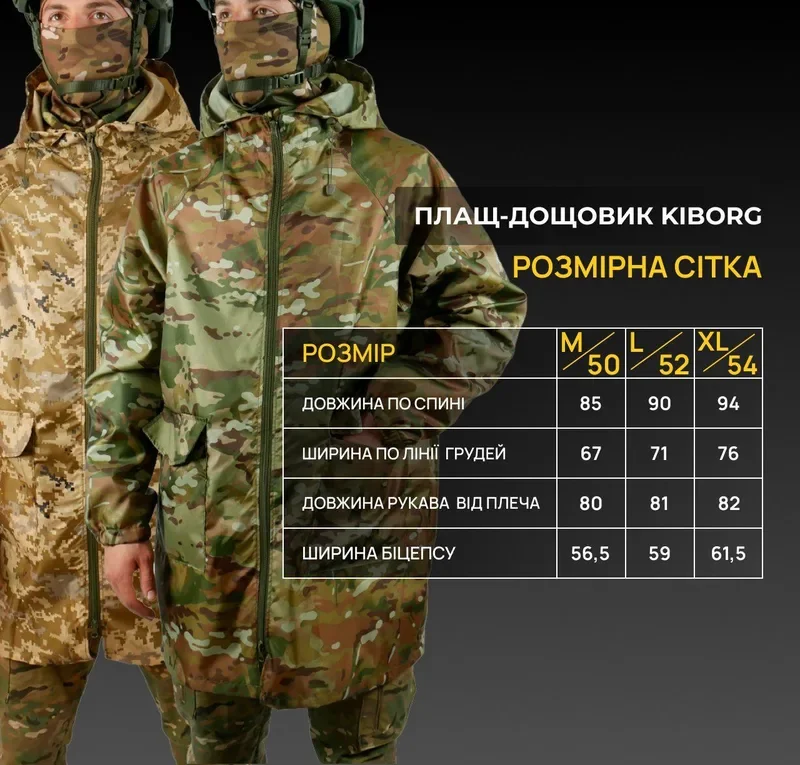 Таблиця розмірів Плащ-дощовик з запаяними швами піксель