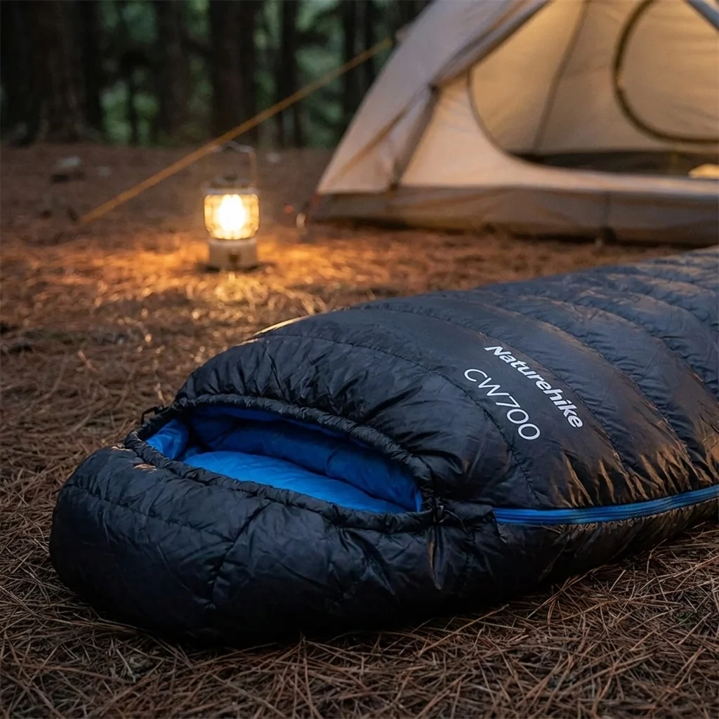Спальник з натуральним пухом Naturehike CW700 CNK2450WS048, p-р M, чорно-блакитний