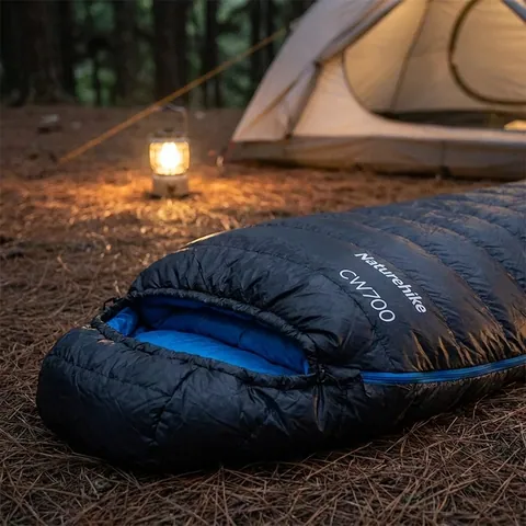 Спальник з натуральним пухом Naturehike CW700 CNK2450WS048, p-р M, чорно-блакитний