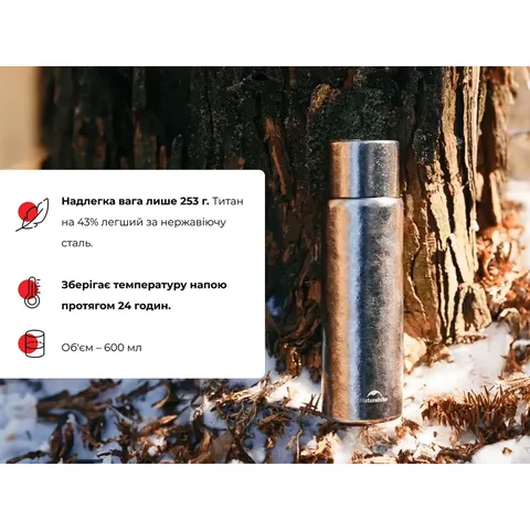 Термос титановий з чохлом Naturehike CNK230CF012 600 ml — фото 11