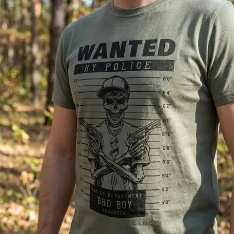 Футболка з принтом Wanted Bad Boy кулір шовкографія хакі 3XL — фото 3