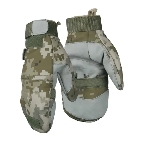 Тактичні утепленні зимові рукавиці Softshell піксель — фото 2