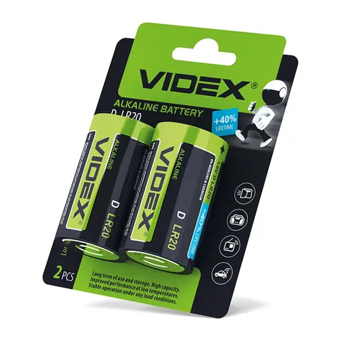 Лужна батарейка Videx LR20/D 2шт BLISTER CARD — фото 2
