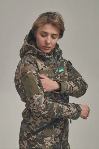Зимова утеплена жіноча FS куртка-трансформер Soft Shell 2в1, піксель — фото 6