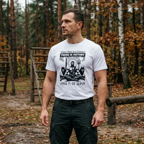 Футболка з принтом There is victory кулір шовкографія біла