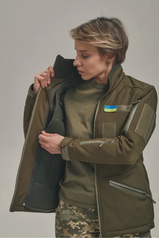 Зимова утеплена жіноча FS куртка-трансформер Soft Shell 2в1, хакі — фото 9