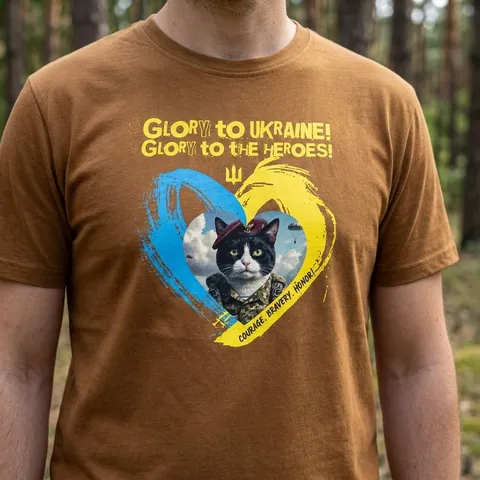 Футболка з принтом Glory to Ukraine! Glory to Heroes! кулір шовкографія койот — фото 3