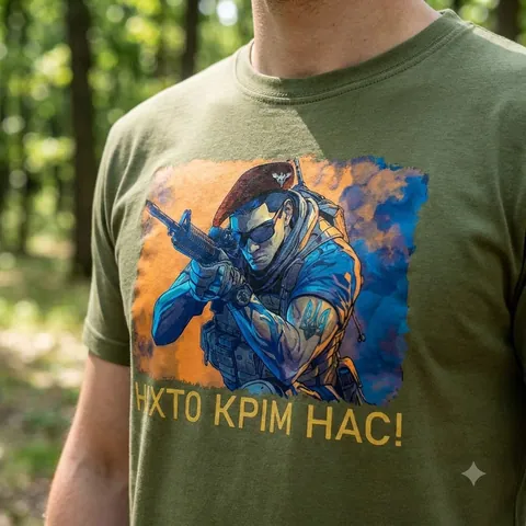 Футболка з принтом Снайпер ДШВ кулір DTG хакі — фото 3