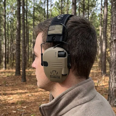 Активні навушники Walker's Razor Slim Patriot з патчами, FDE (Пісочний)