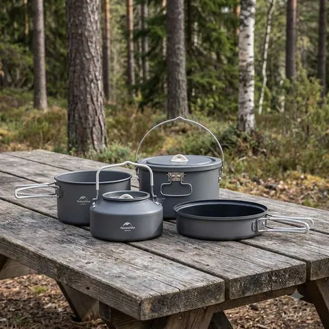 Набір посуду (каструля, казанок, сковорідка, чайник) Naturehike CNH22CJ002, алюміній