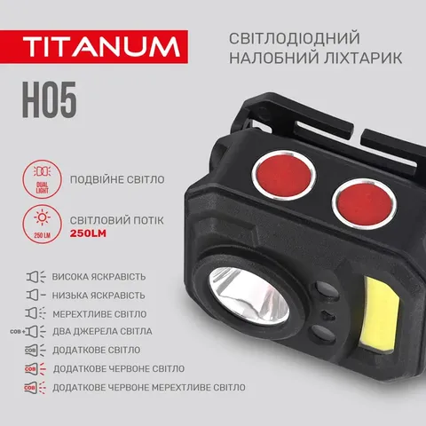 Налобний світлодіодний ліхтарик TITANUM TLF-H05 250Lm 6500K — фото 6