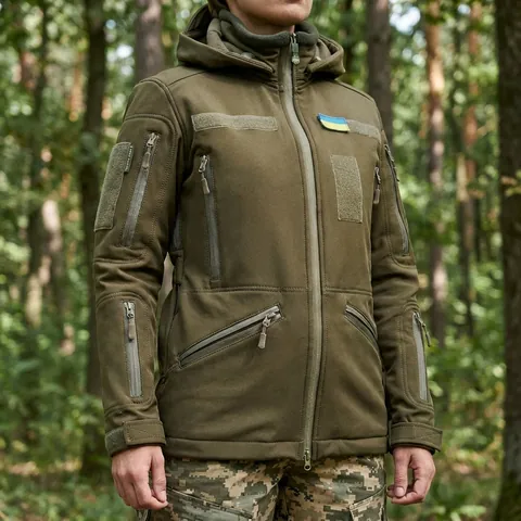 Зимова утеплена жіноча FS куртка-трансформер Soft Shell 2в1, хакі — фото 3
