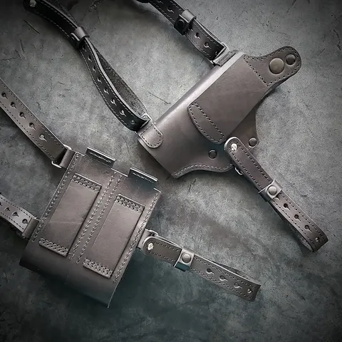 Шкіряна оперативна кобура під Glock 19 | із двома магазинами| чорна — фото 3