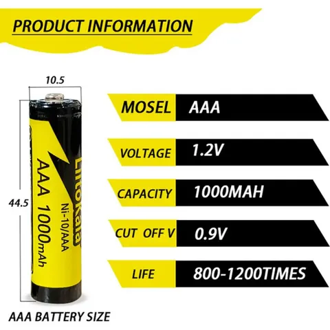 Акумулятор LiitoKala Ni-10/AAA 1.2V AAA 1000mAh battery — фото 4