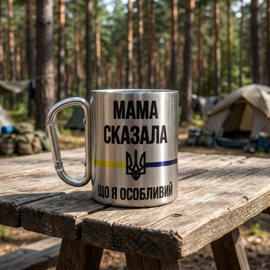 Кружка сталева з карабіном 300 мл сублімація Мама сказала що я особливий